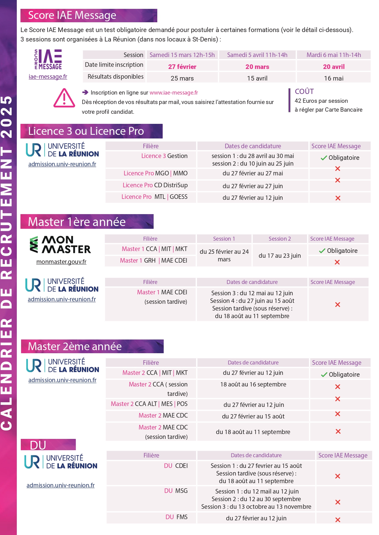 Calendrier de recrutement 2025-2026